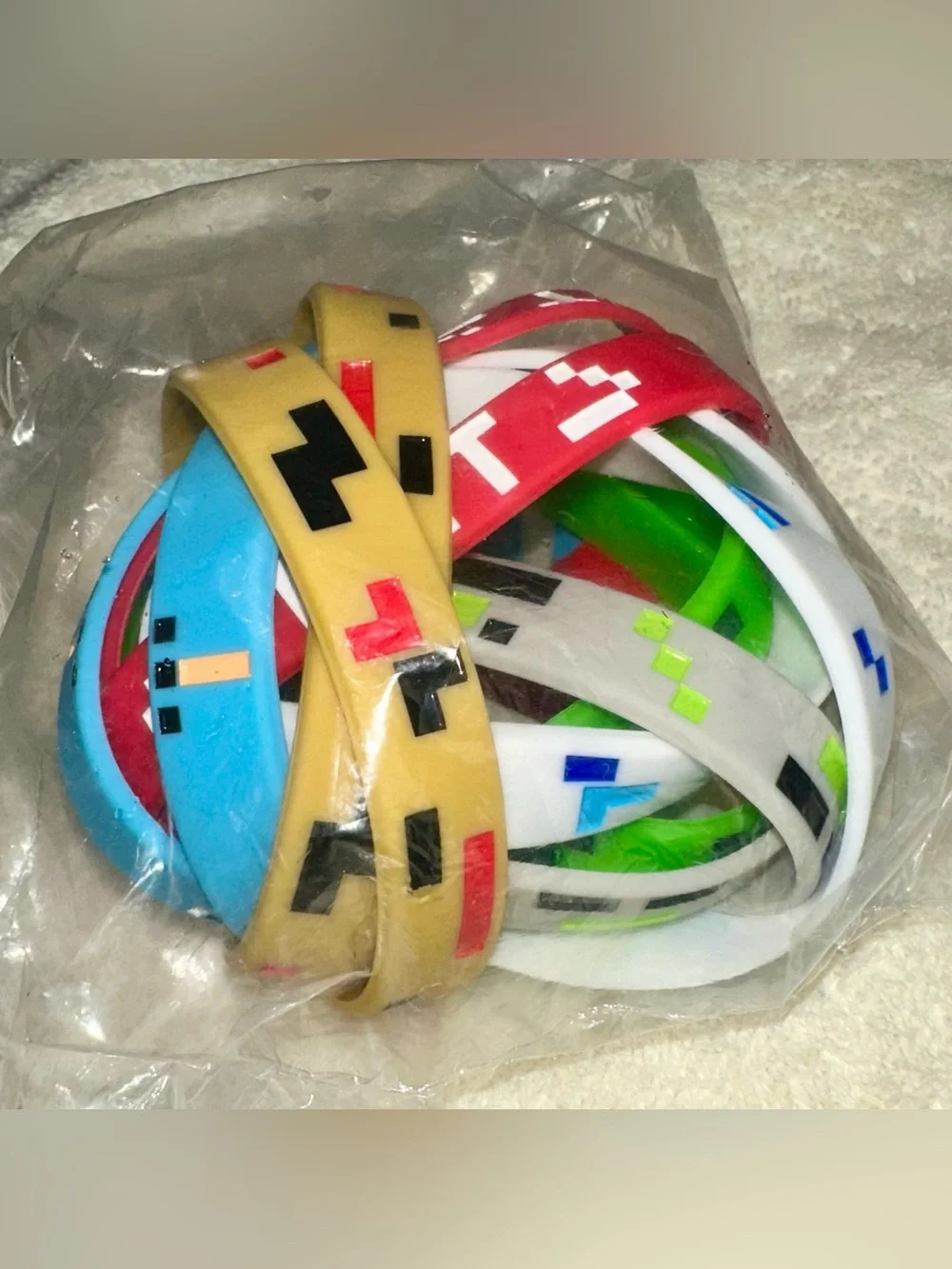 Minecraft Pixel Art Silicone Wristband Bracelet Lot 12pc Gamer Party Favor
